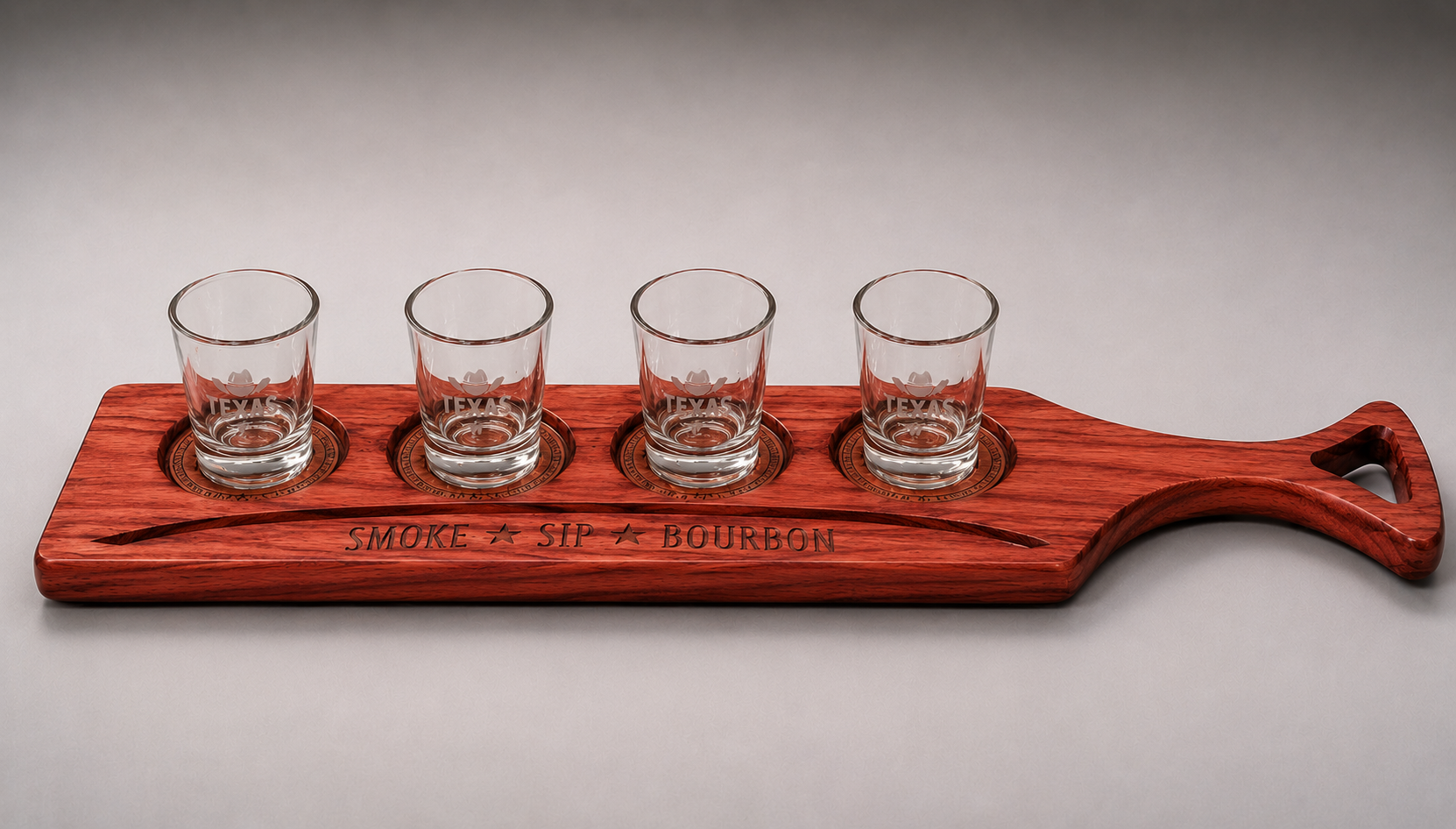 1.  Texas Bourbon Flight Board w/Shot glasses